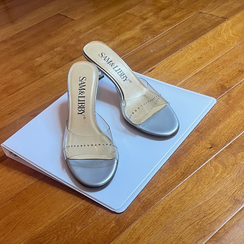 Sam & Libby Silver and Clear Heeled Sandals